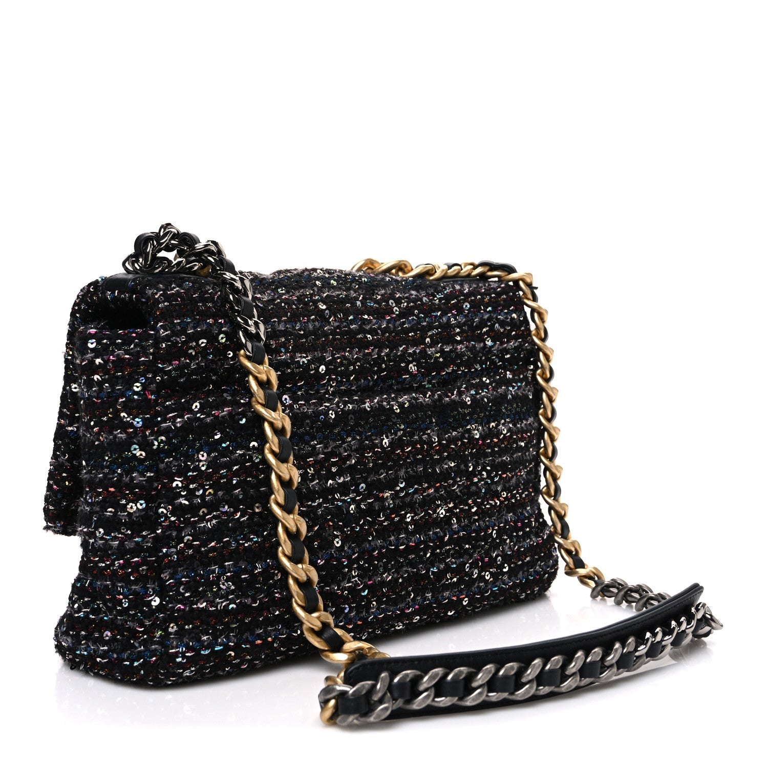 Tweed Sequin Quilted Medium Chanel 19 Flap Black Multicolor