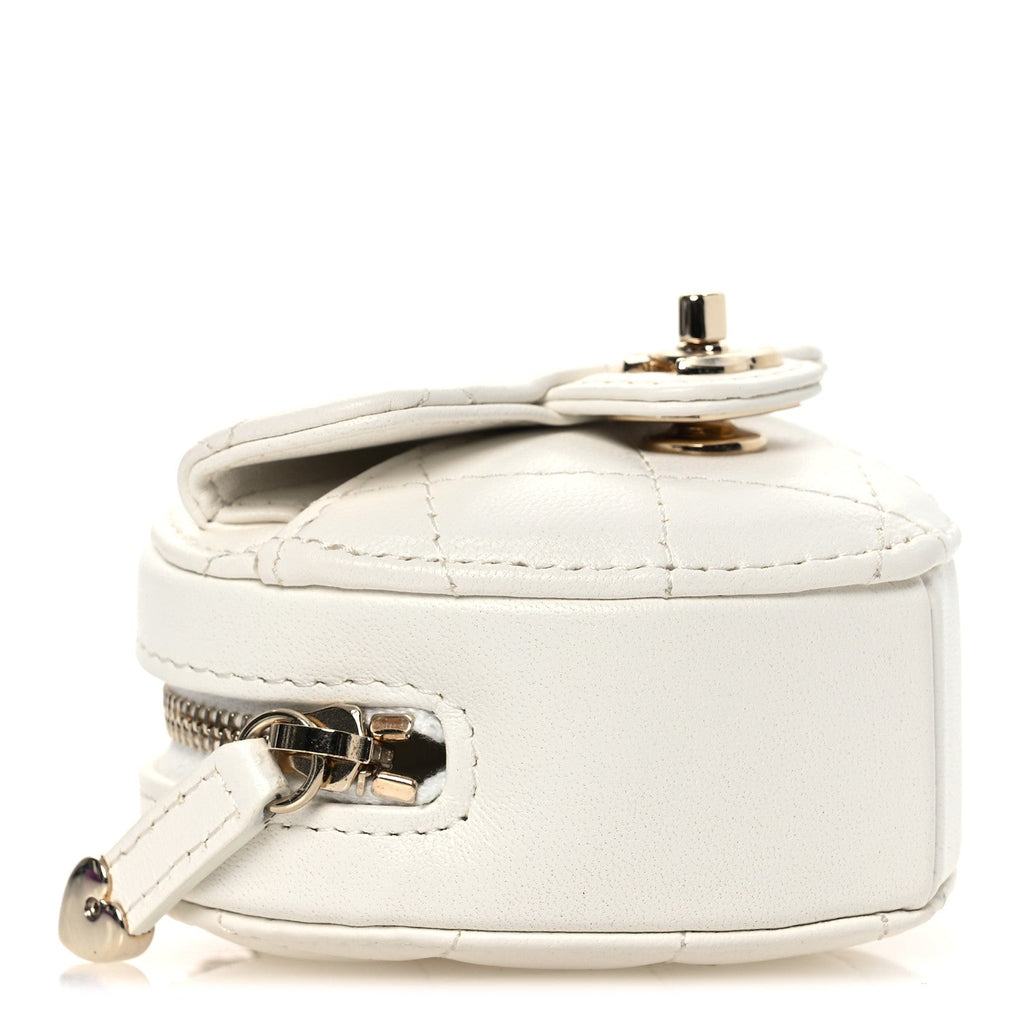 Lambskin Quilted CC In Love Heart Coin Purse With Chain White