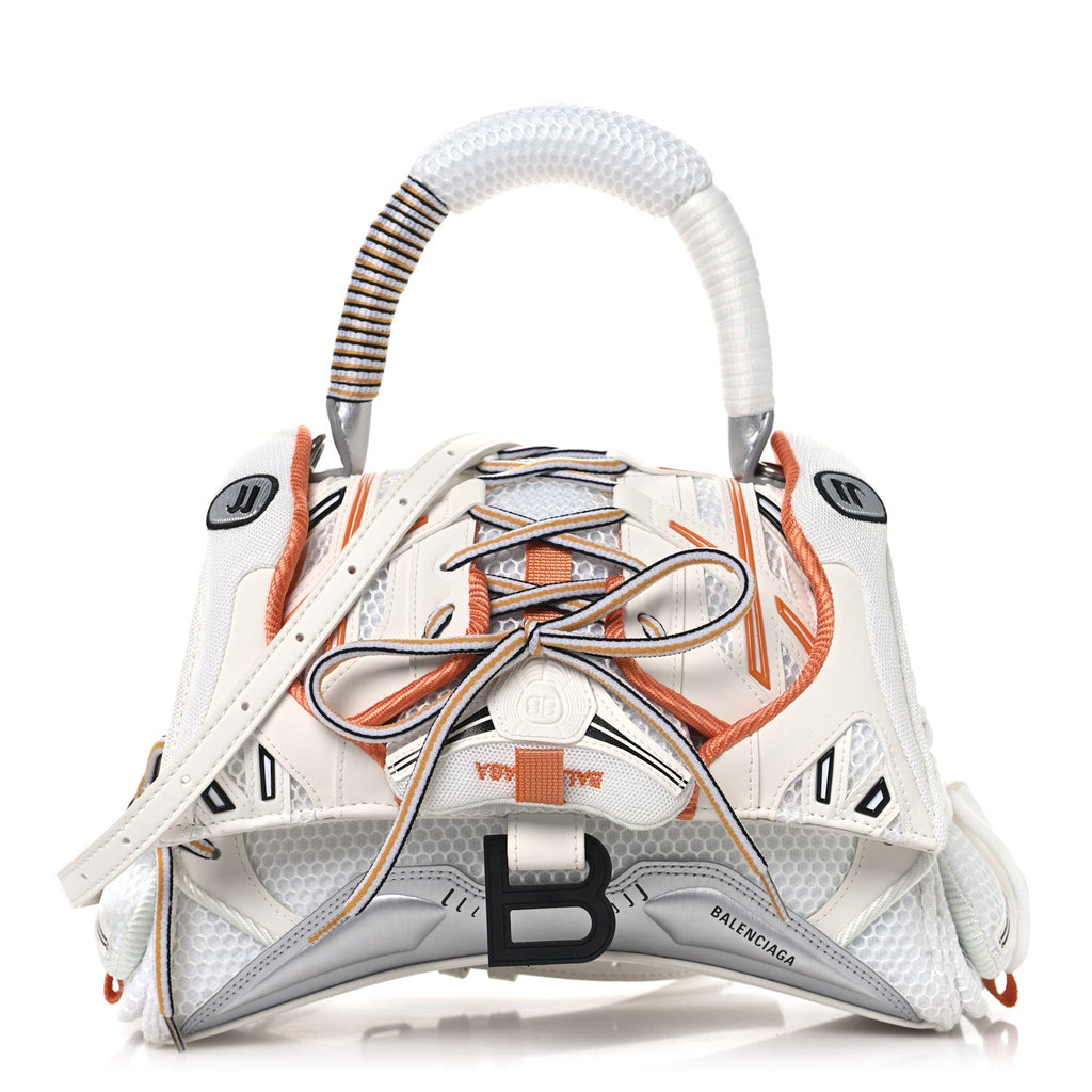 Faux Calfskin Fabric Glow In The Dark Small Sneakerhead Top Handle Bag White Orange