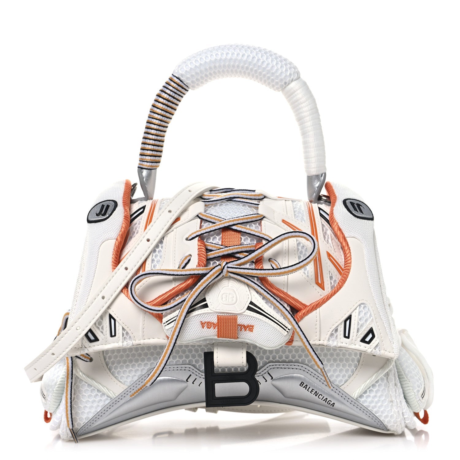 Faux Calfskin Fabric Glow In The Dark Small Sneakerhead Top Handle Bag White Orange