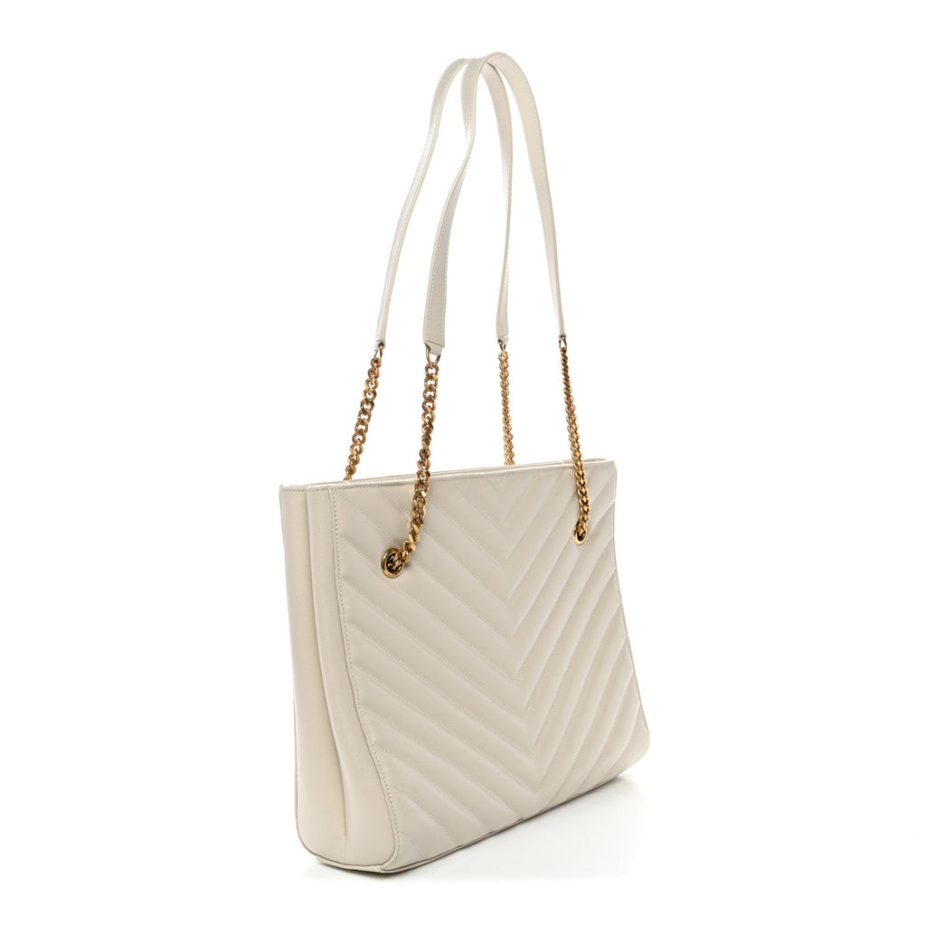 Grain de Poudre Matelasse Chevron Medium Tribeca Shopping Bag Crema Soft