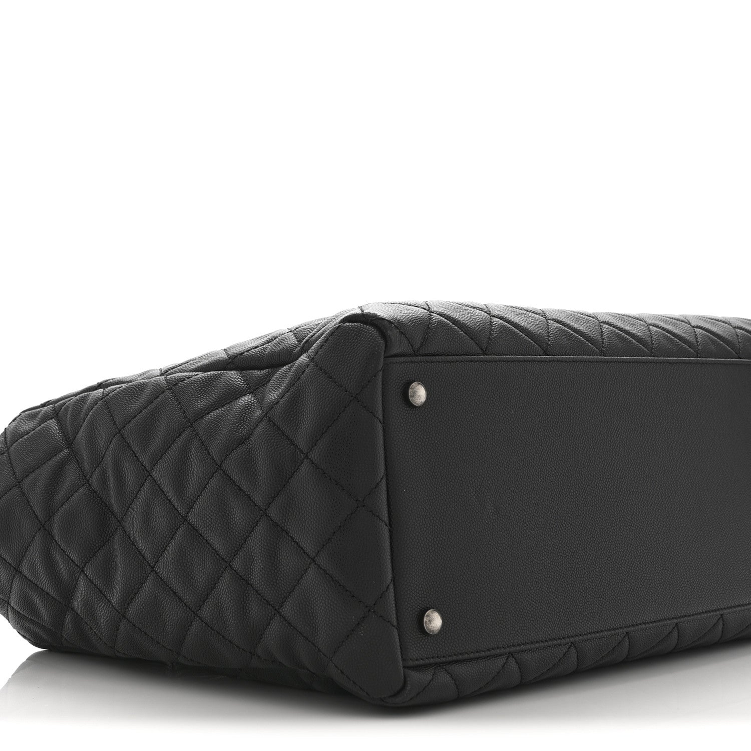 Caviar Quilted Large Coco Handle Shopping Tote Black
