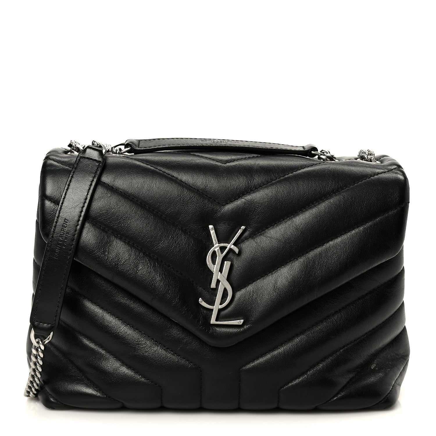 Calfskin Y Quilted Monogram Small Loulou Chain Satchel Black