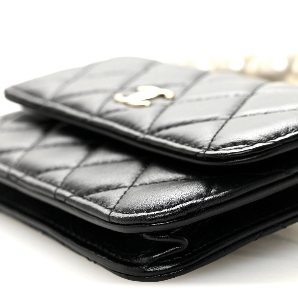 Calfskin Quilted Maxi Pearls Clutch With Chain Black