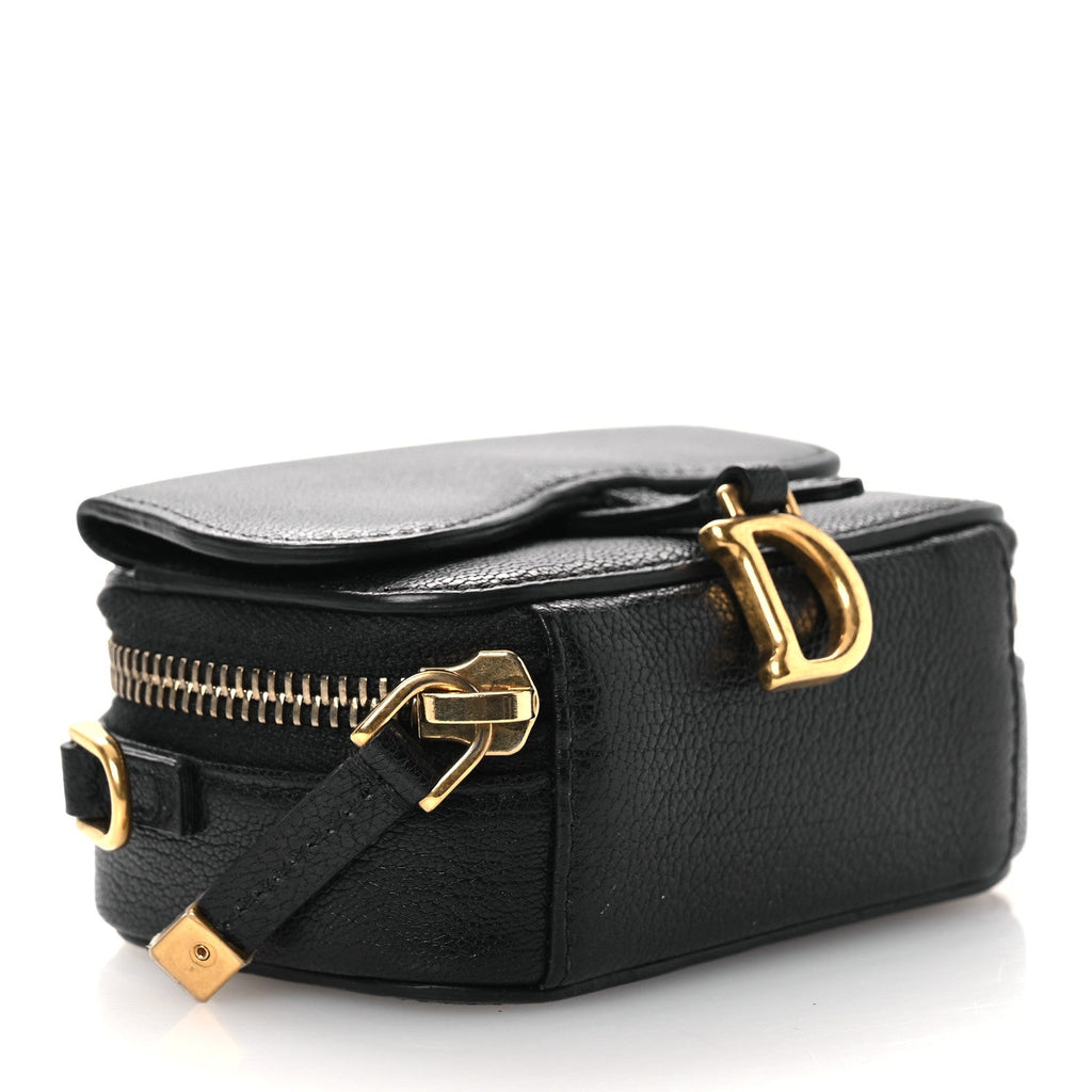Goatskin Mini Saddle Shoulder Strap Pouch Black