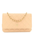 Caviar Quilted Wallet on Chain WOC Beige