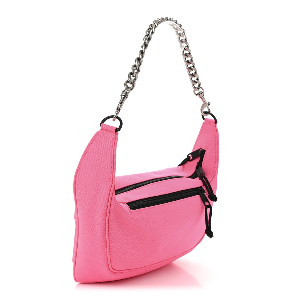 Recycled Sport Nylon Chain Logo Medium Raver Bag Fluo Pink Black
