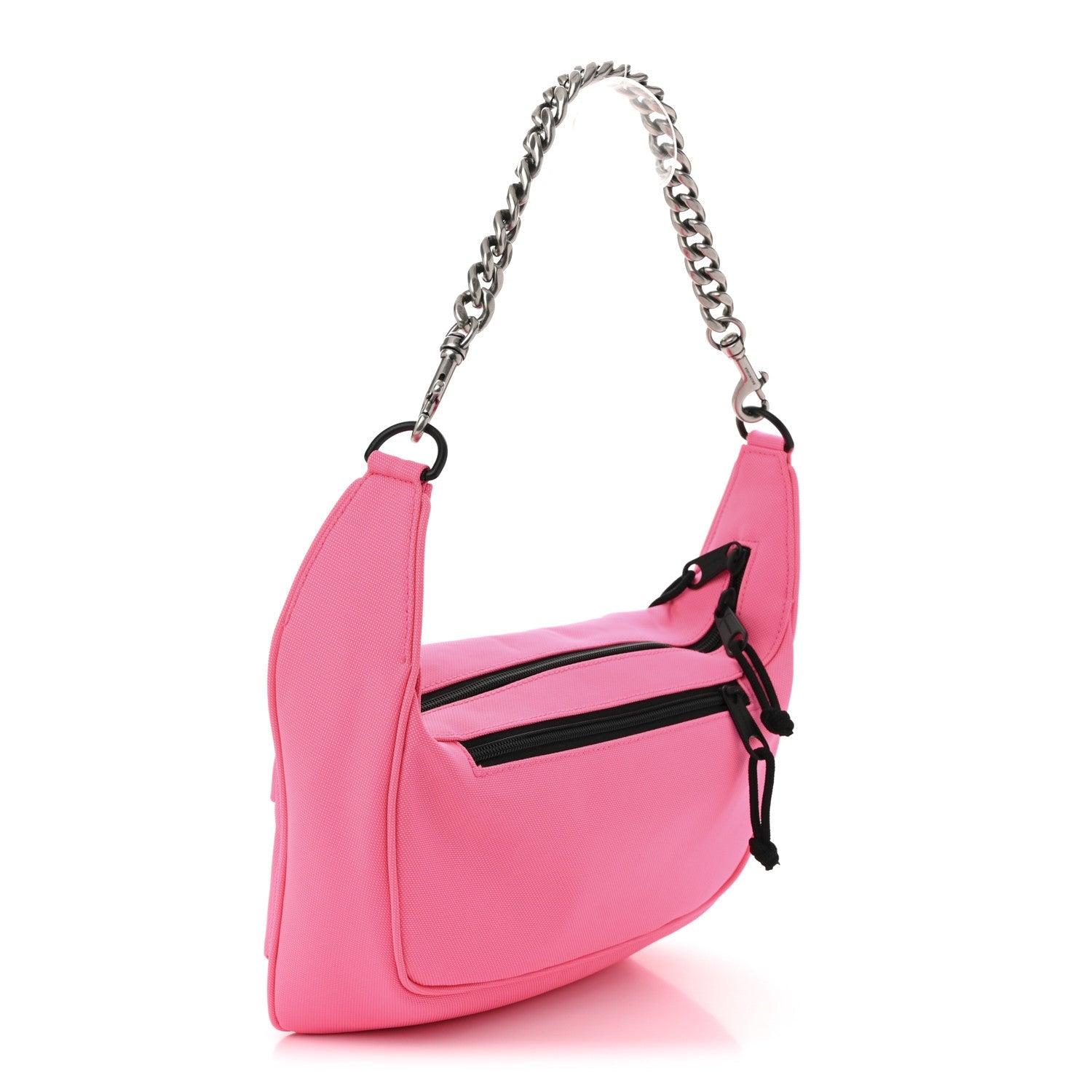 Recycled Sport Nylon Chain Logo Medium Raver Bag Fluo Pink Black