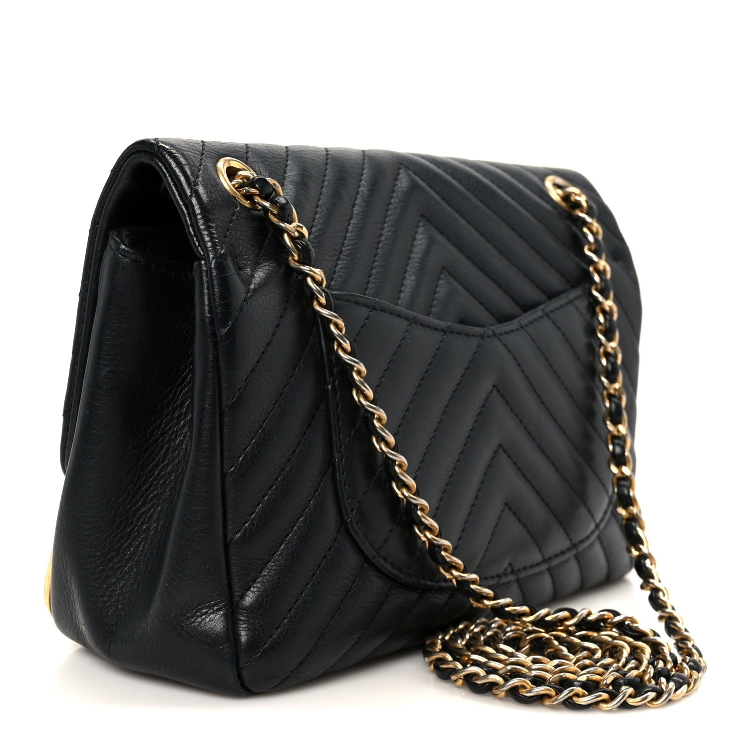 Calfskin Chevron Quilted Mini Rock The Corner Flap Black