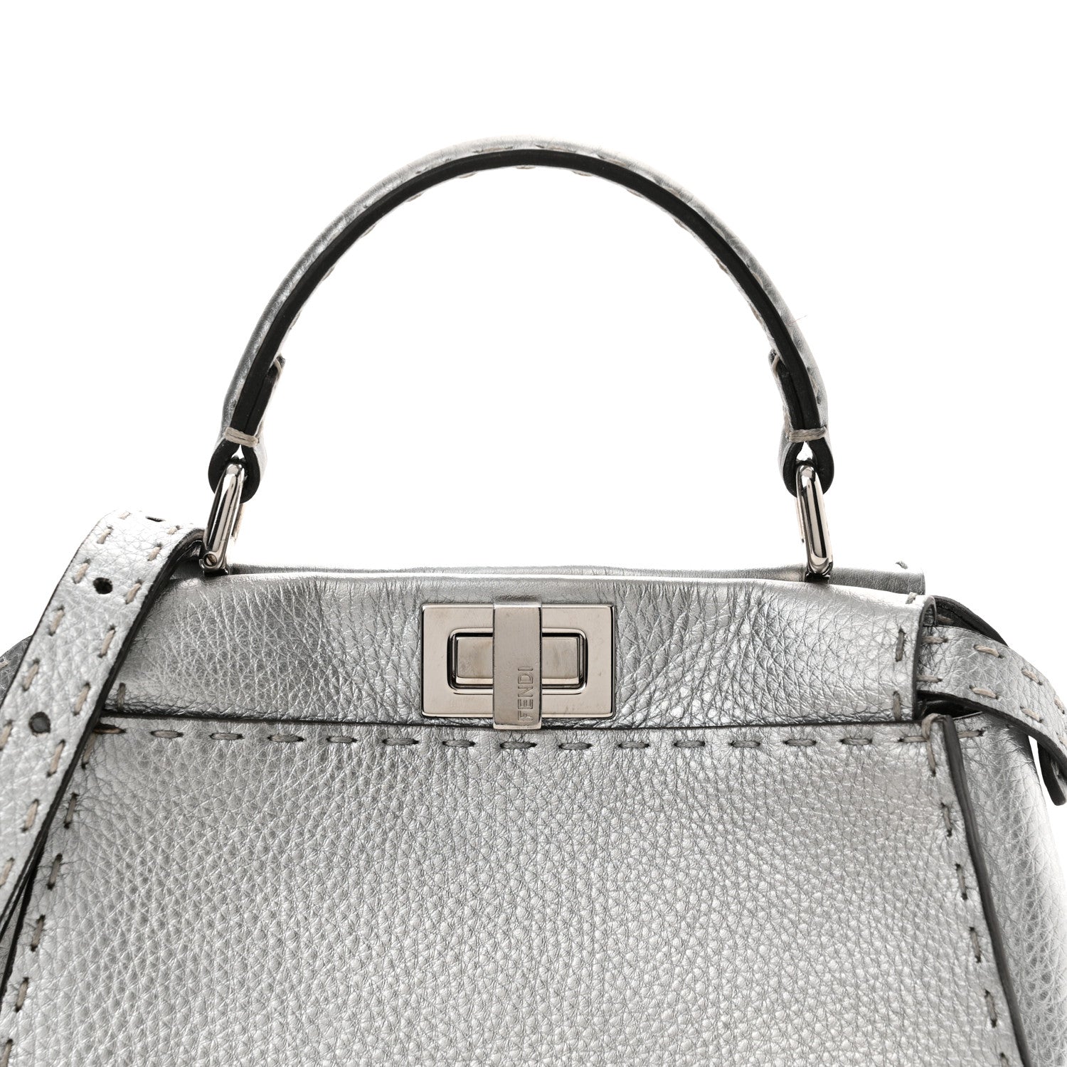 Cuoio Romano Lux Selleria Mini Peekaboo Iconic Satchel Argento