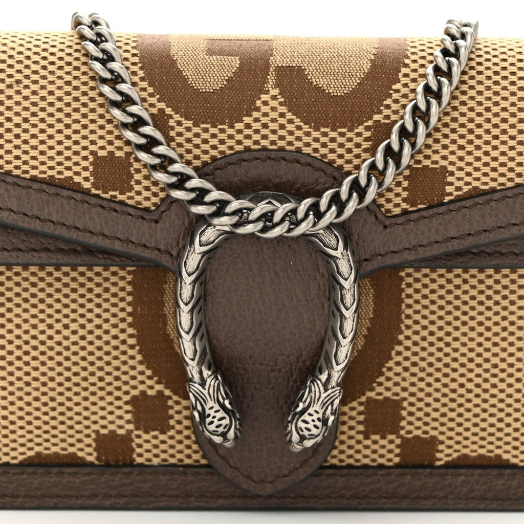 Monogram Jumbo GG Textured Dollar Calfskin Super Mini Dionysus Shoulder Bag Camel Ebony New Acero