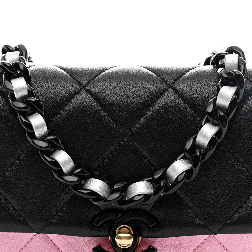 Lambskin Quilted Mini Lacquered Chain Flap Black Pink Beige Silver