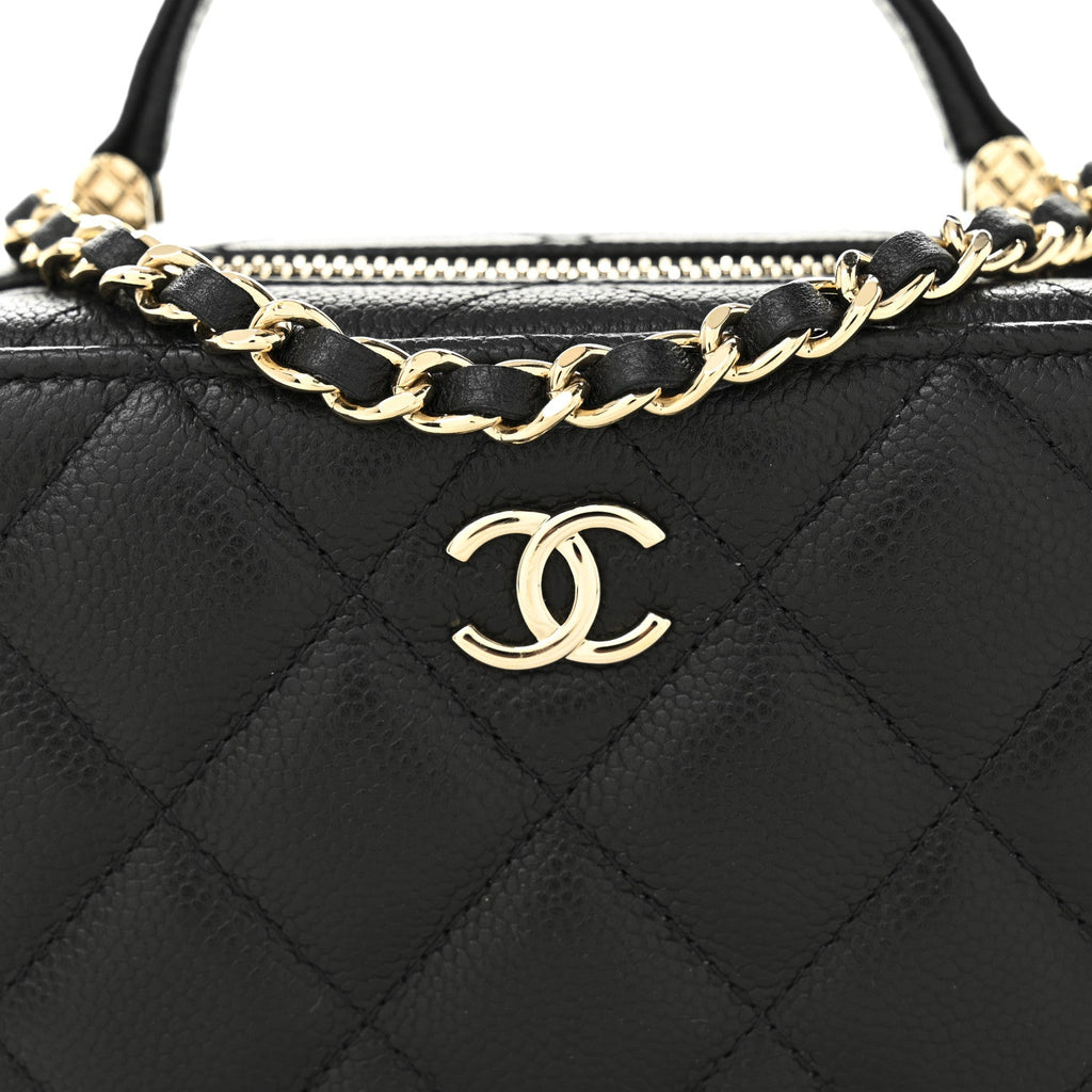 Caviar Quilted Small Top Handle Vanity Case Black