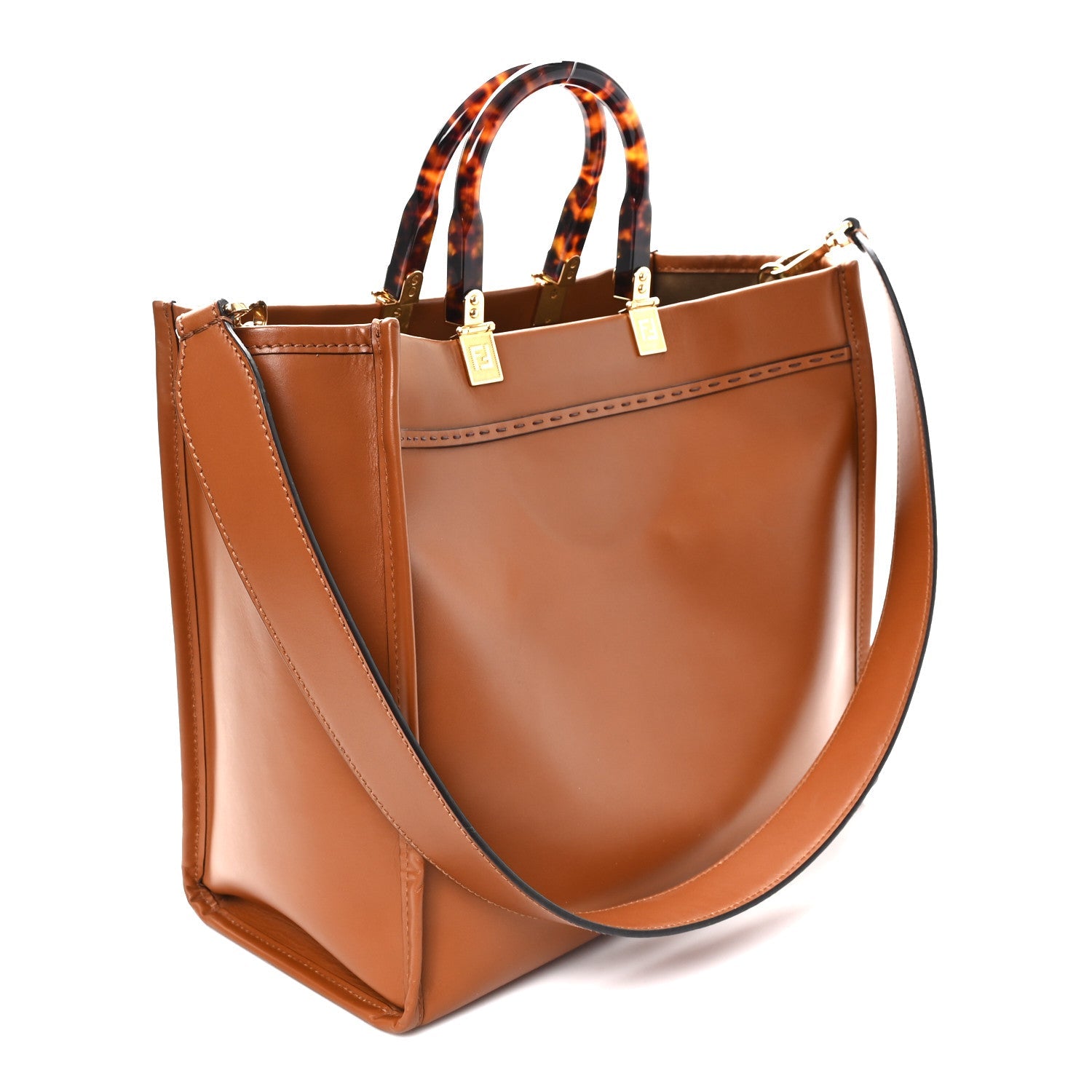 Vitello King Plexiglass Medium Fendi Sunshine Shopper Tote Cuoio