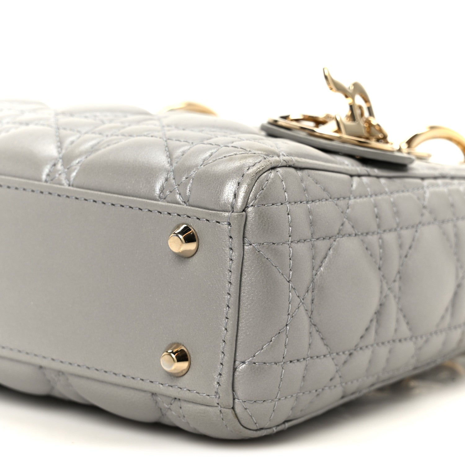 Lambskin Cannage Mini Lady Dior Gray Opaline