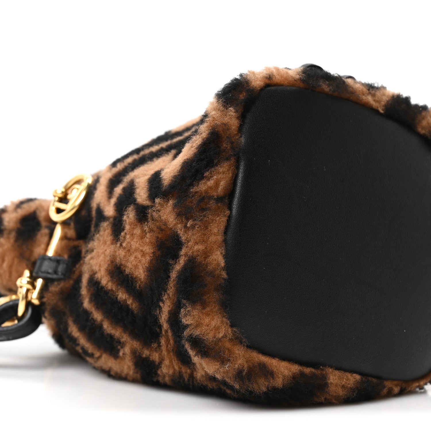 Shearling Vitello Dolce F is Fendi Macro FF 1974 Mini Mon Tresor Bucket Bag Tobacco Black