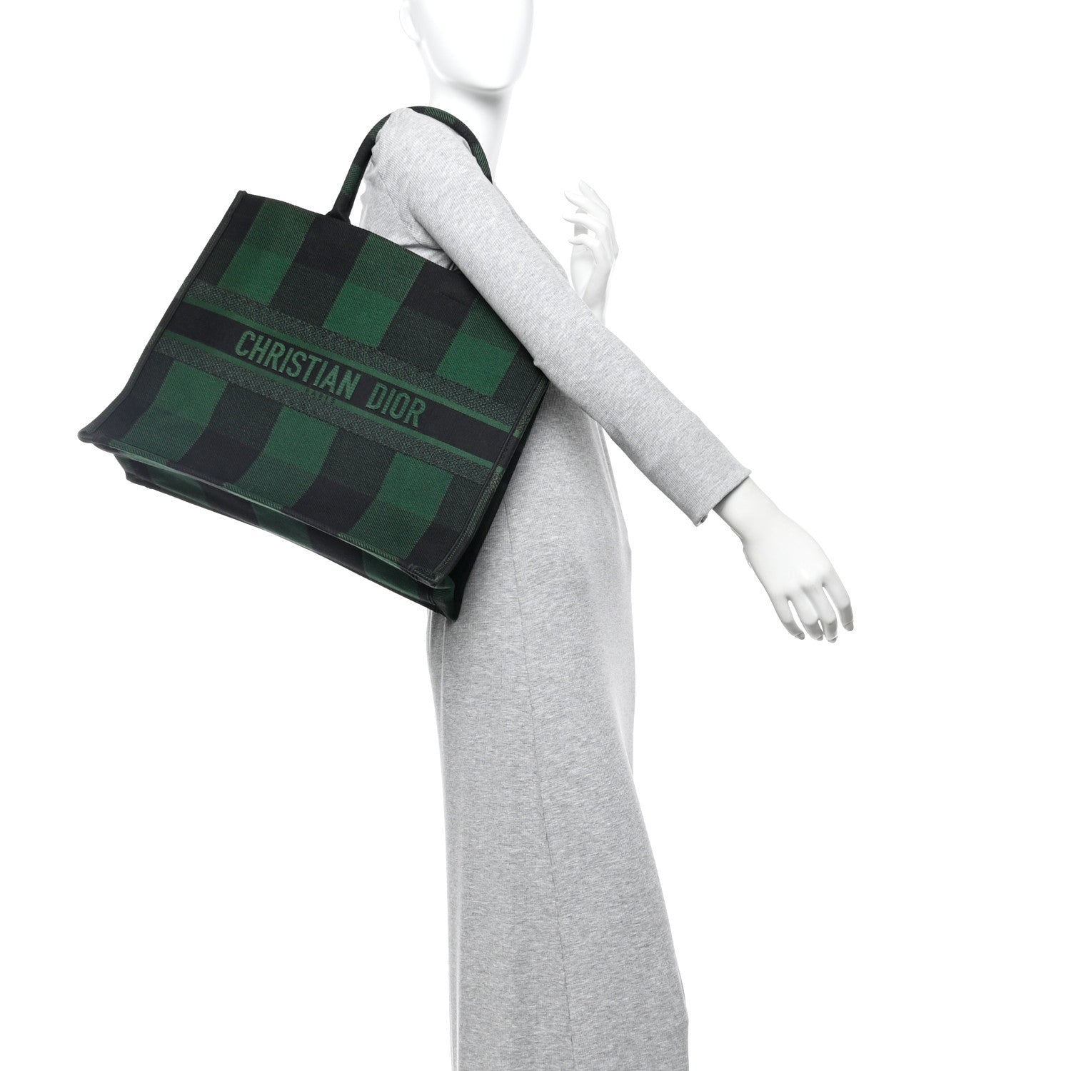 Canvas Embroidered Checkered Book Tote Black Green