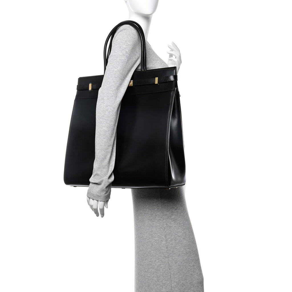 Smooth Calfskin Manhattan North South Shopper Tote Black