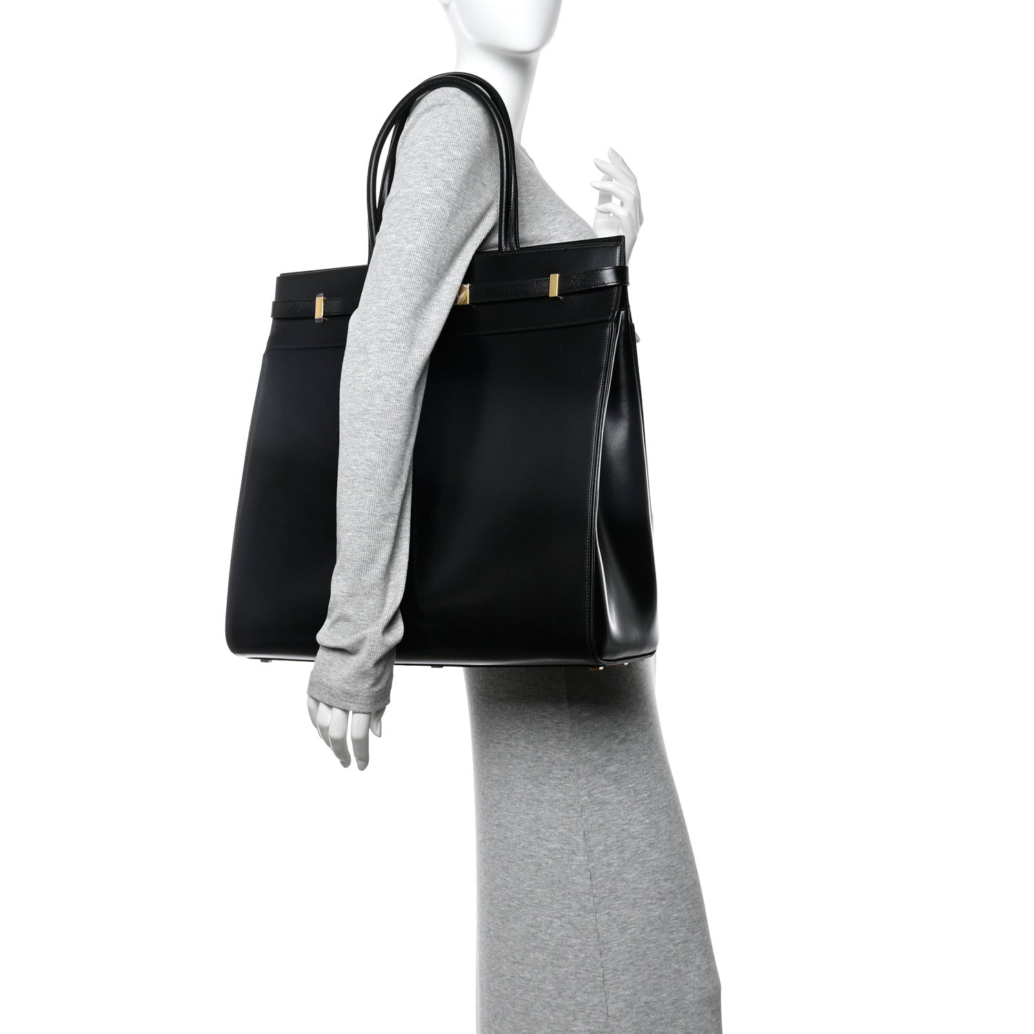 Smooth Calfskin Manhattan North South Shopper Tote Black