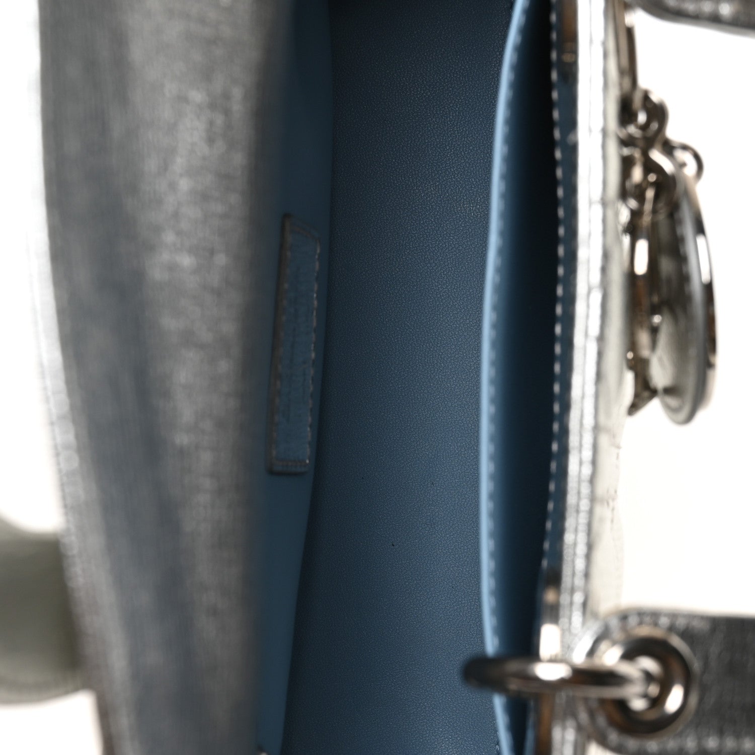 Metallic Grained Calfskin Cannage Small Lucky Badges My Lady Dior Silver