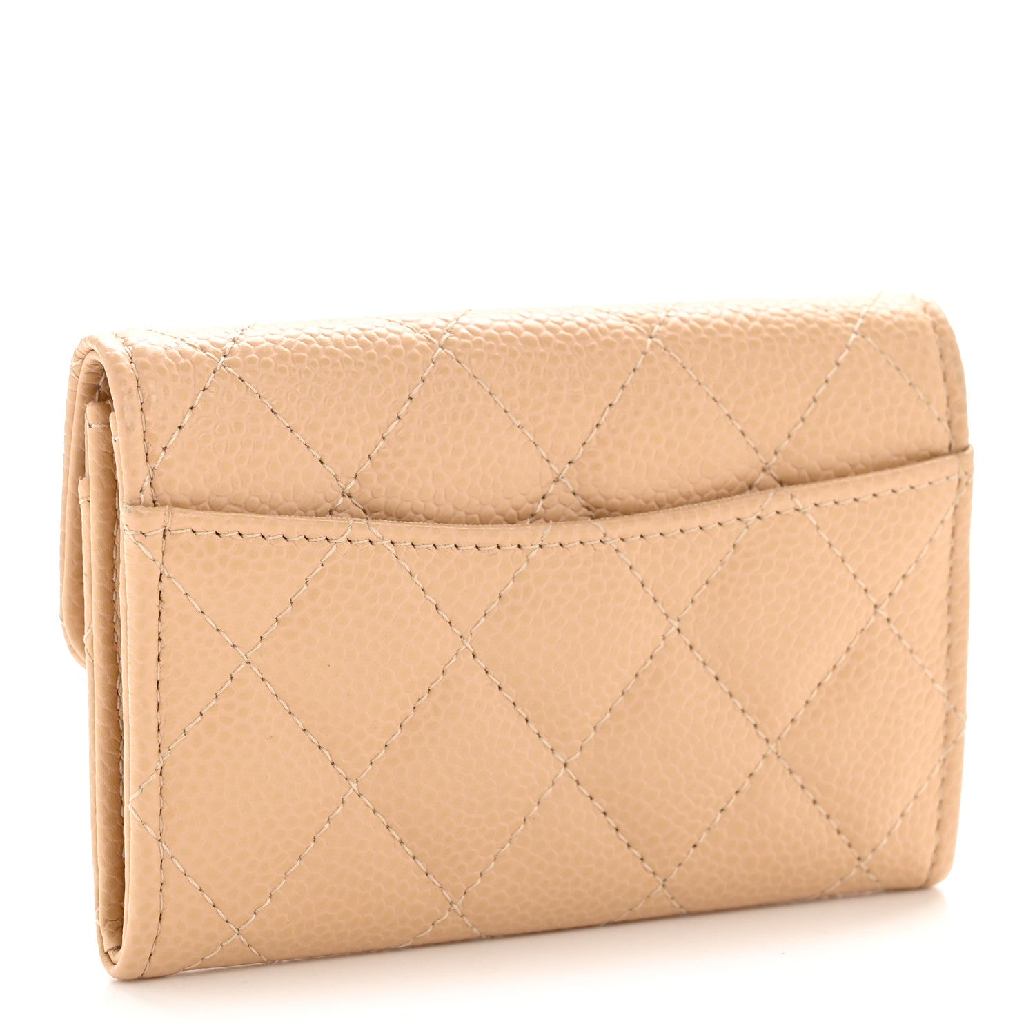 Caviar Quilted Flap  Holder Wallet Beige