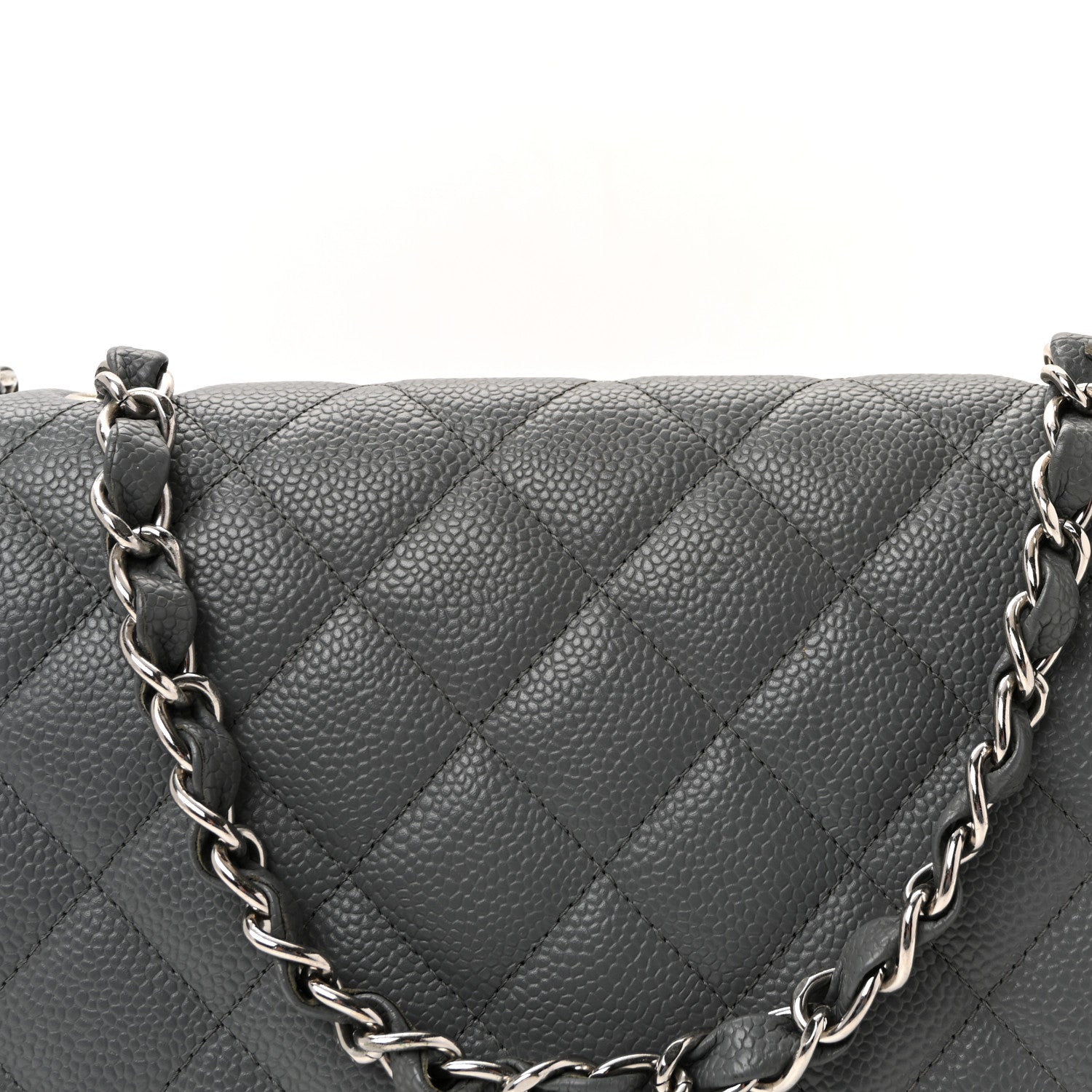 Caviar Quilted Jumbo Single Flap Grey