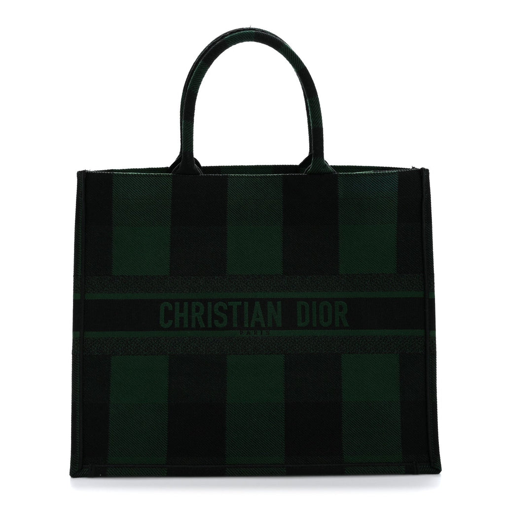 Canvas Embroidered Checkered Book Tote Black Green