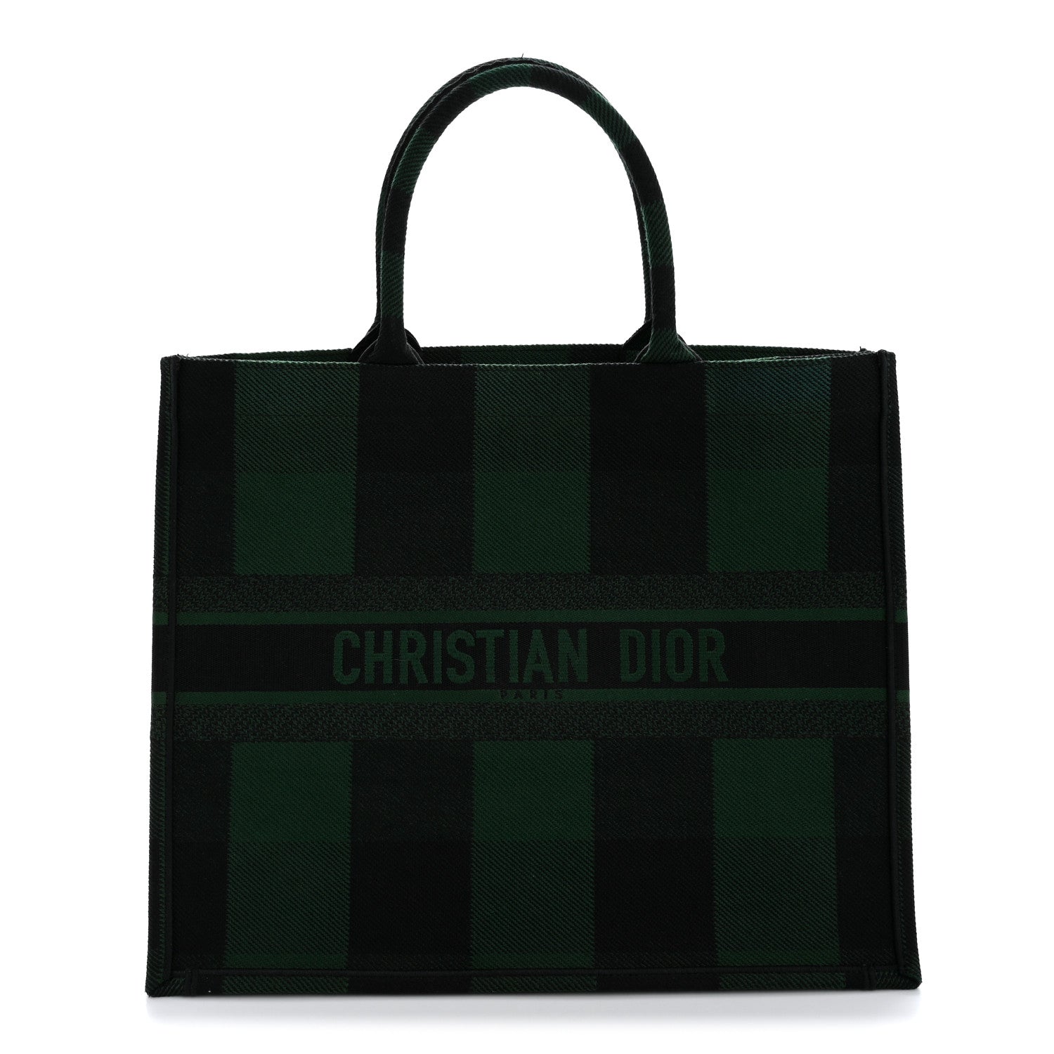 Canvas Embroidered Checkered Book Tote Black Green