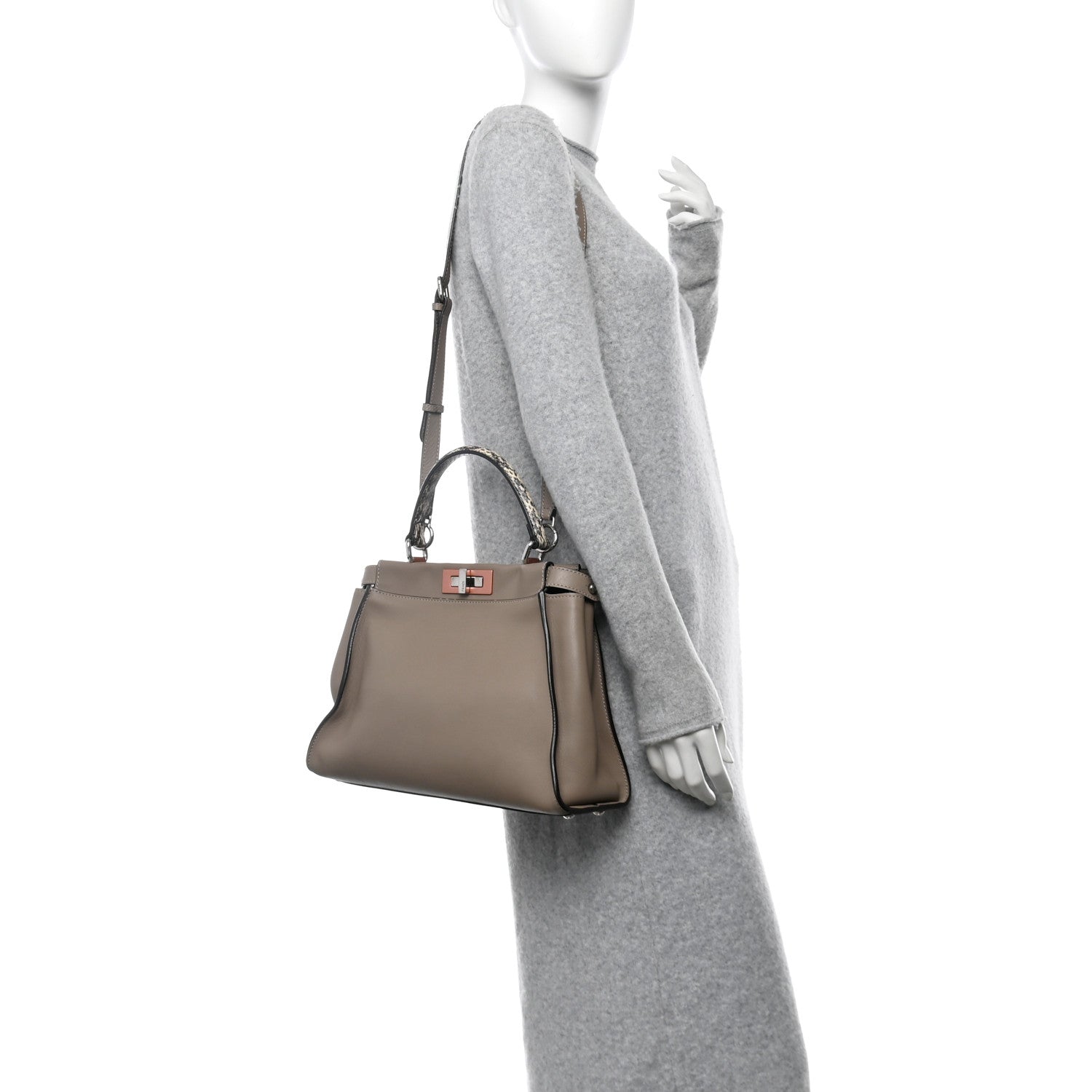 Vitello Seta Shiny Nappa Elaphe Medium Peekaboo Iconic Satchel Tortora Natural Ebano