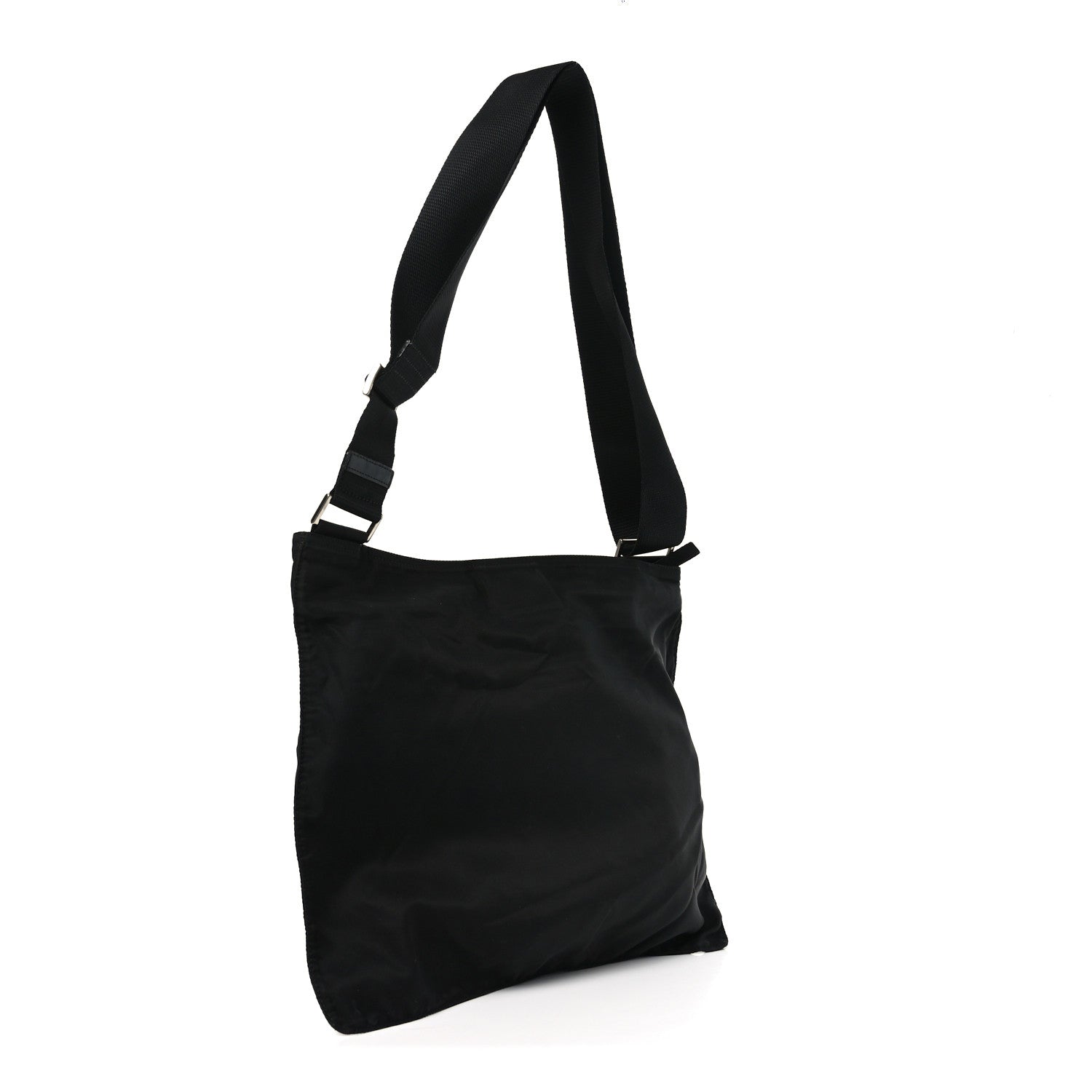 Nylon Flat Messenger Bag Black