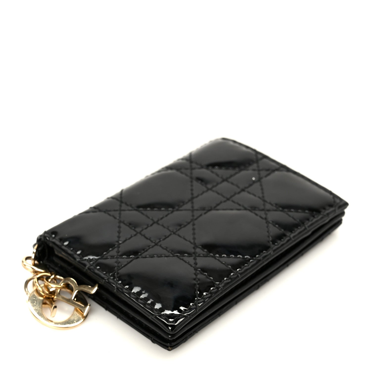 Patent Cannage Small Lady Dior Flap  Holder Black