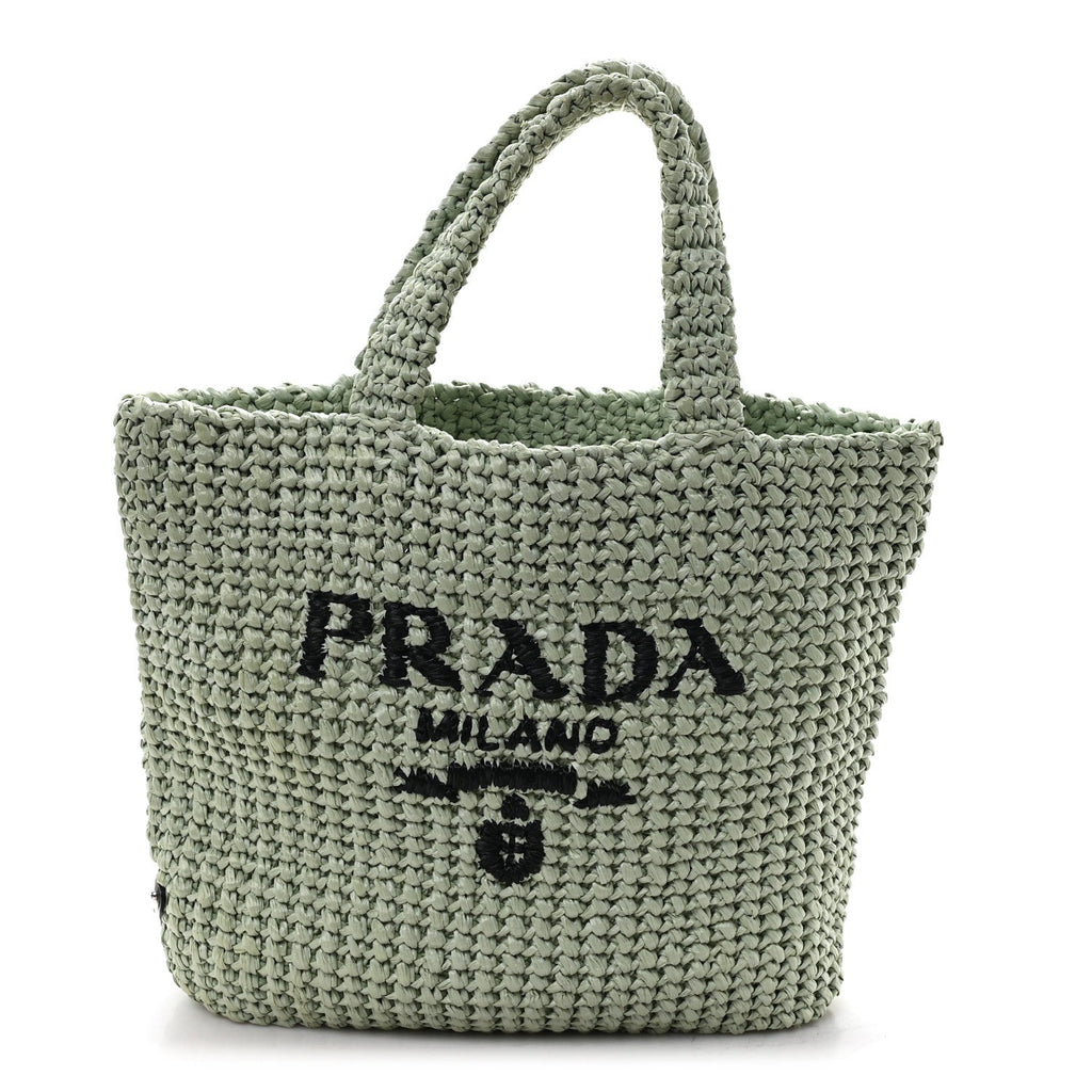 Yarn Raffia Effect Crochet Small Logo Tote Acqua