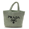 Yarn Raffia Effect Crochet Small Logo Tote Acqua