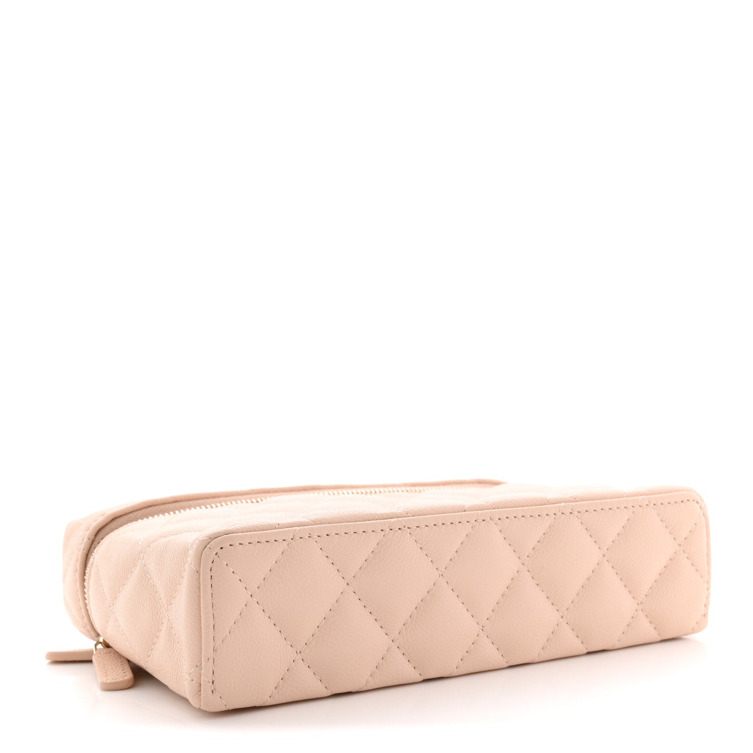 Caviar Quilted Top Handle Slim Vanity With Chain Beige