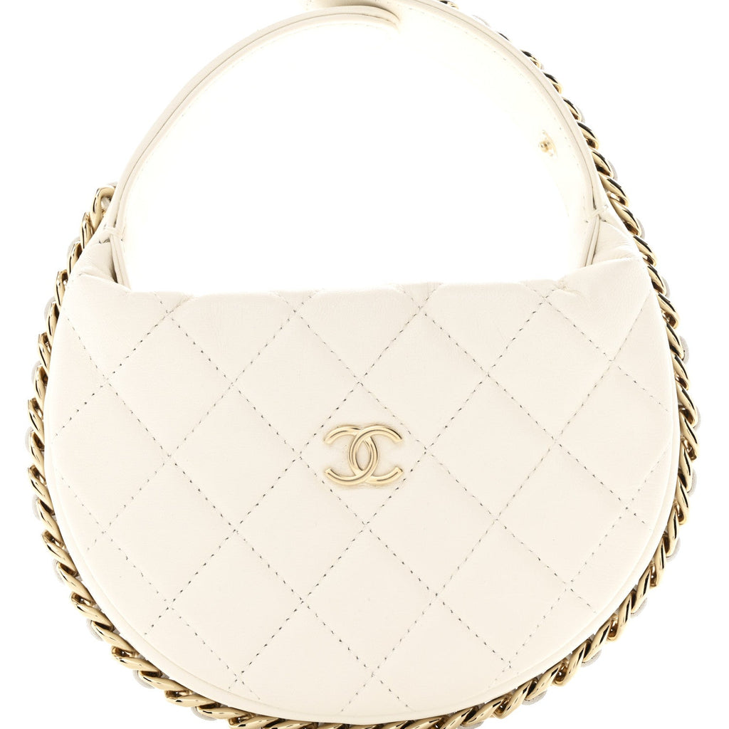 Lambskin Quilted Chain Around Pouch Hobo White