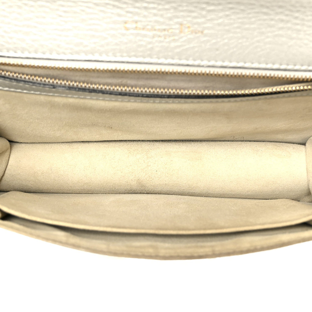 Metallic Grained Calfskin Medium Diorama Flap Bag Silver