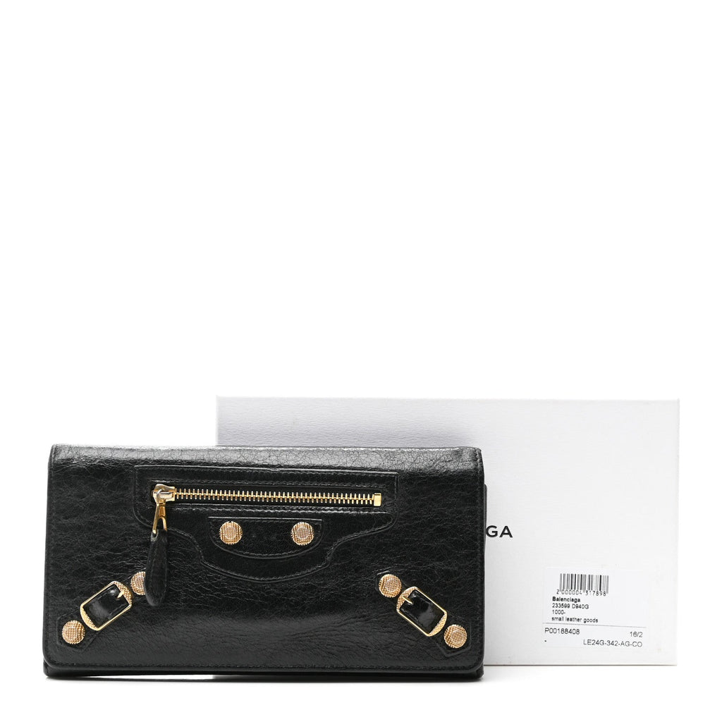 Agneau Giant 12 Gold Hardware Money Wallet Black