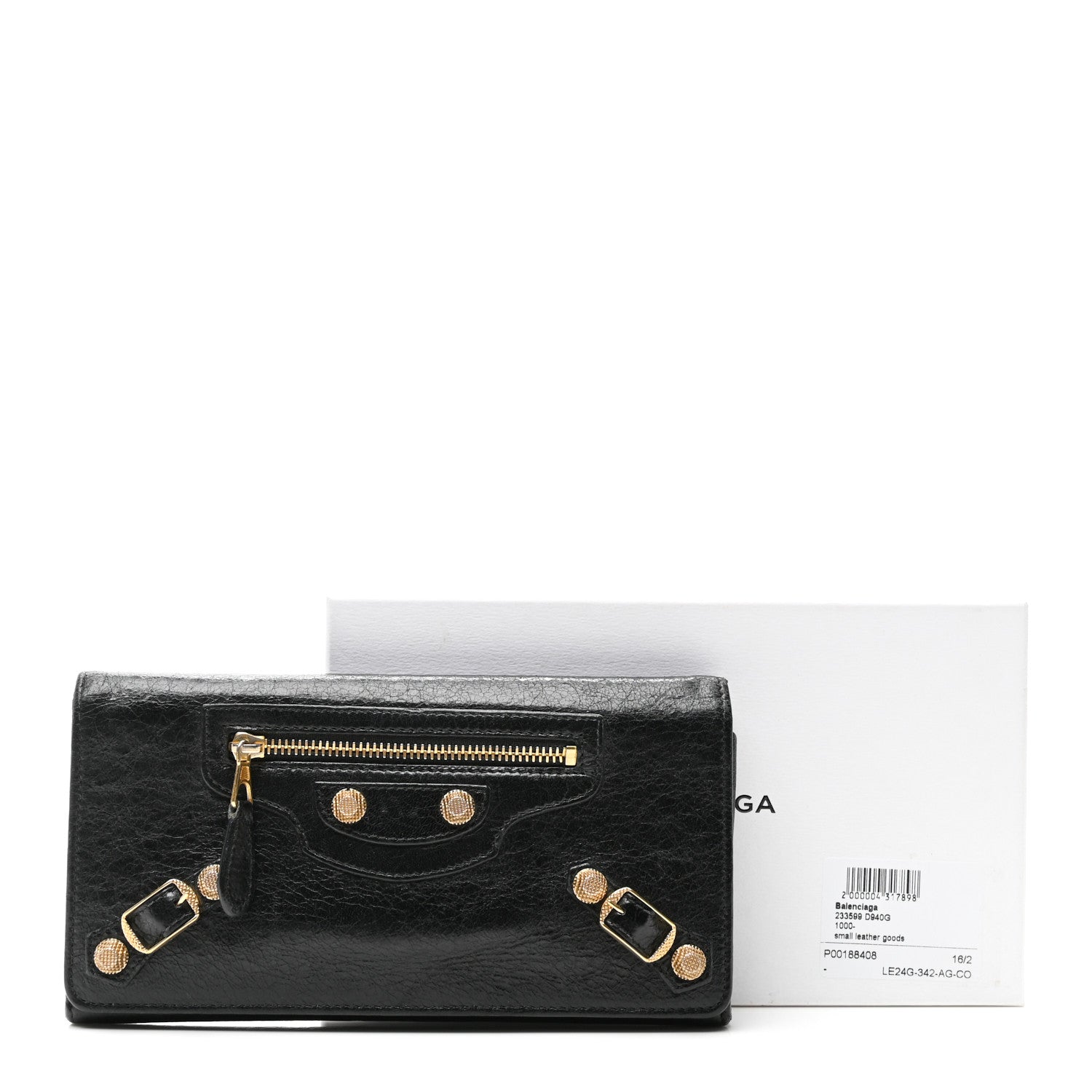 Agneau Giant 12 Gold Hardware Money Wallet Black
