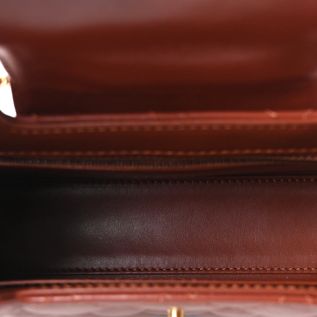 Shiny Aged Calfskin Quilted Nano Kelly Shopper Brown
