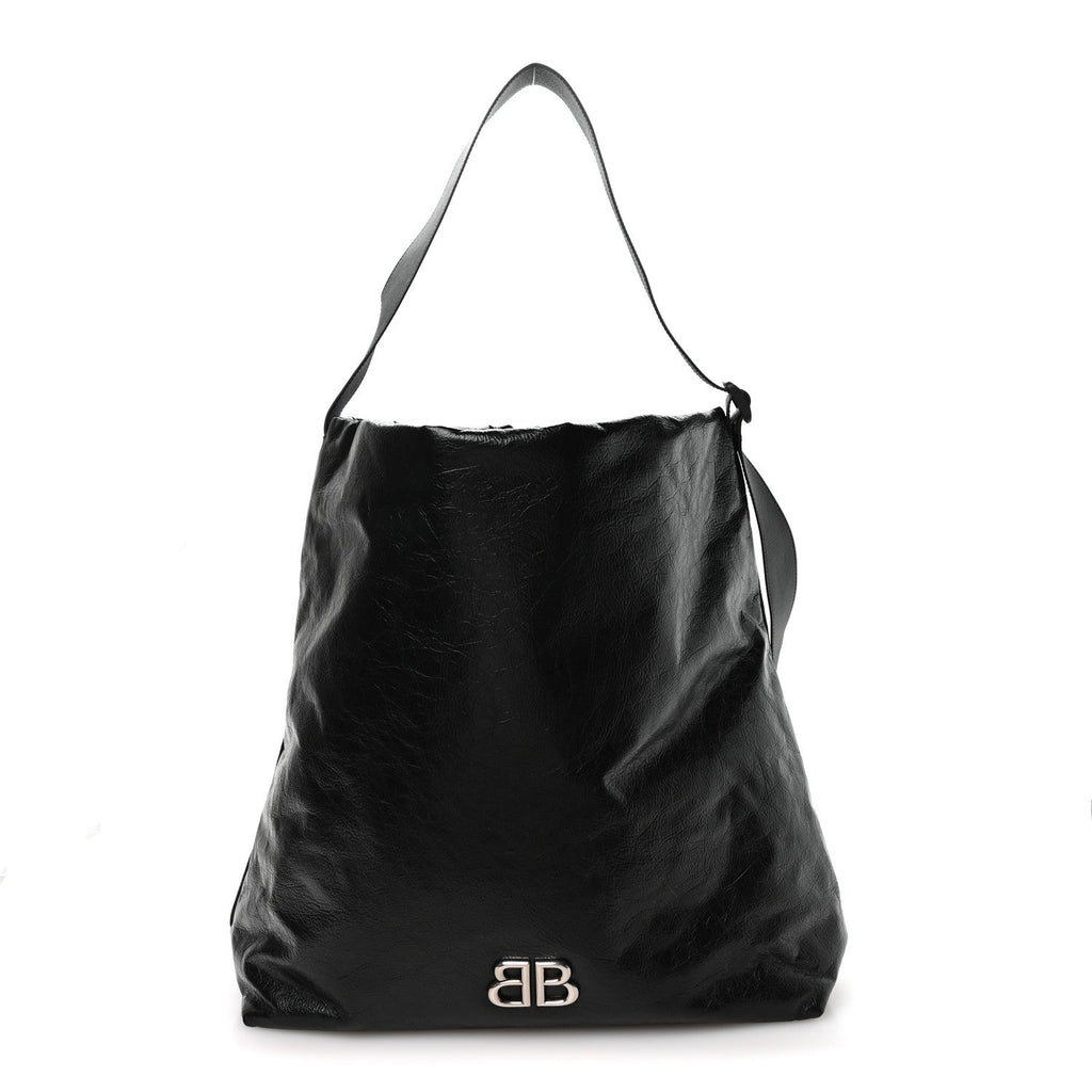 Arena Calfskin Large Monaco Shoulder Bag Black