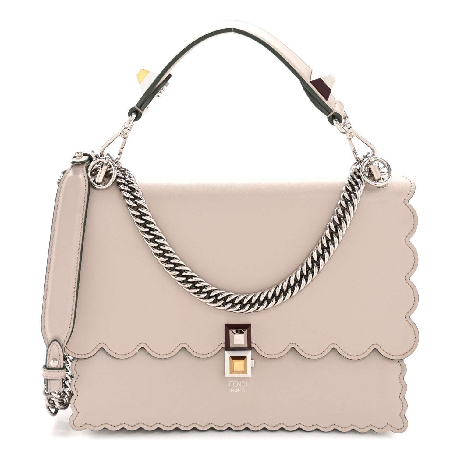 Vitello Liberty Scalloped Studded Kan I Shoulder Bag Grigio Polvere