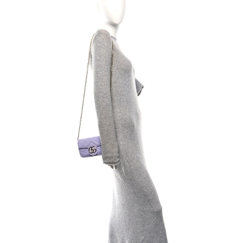 Denim GG Monogram Mini GG Marmont Shoulder Bag Light Purple