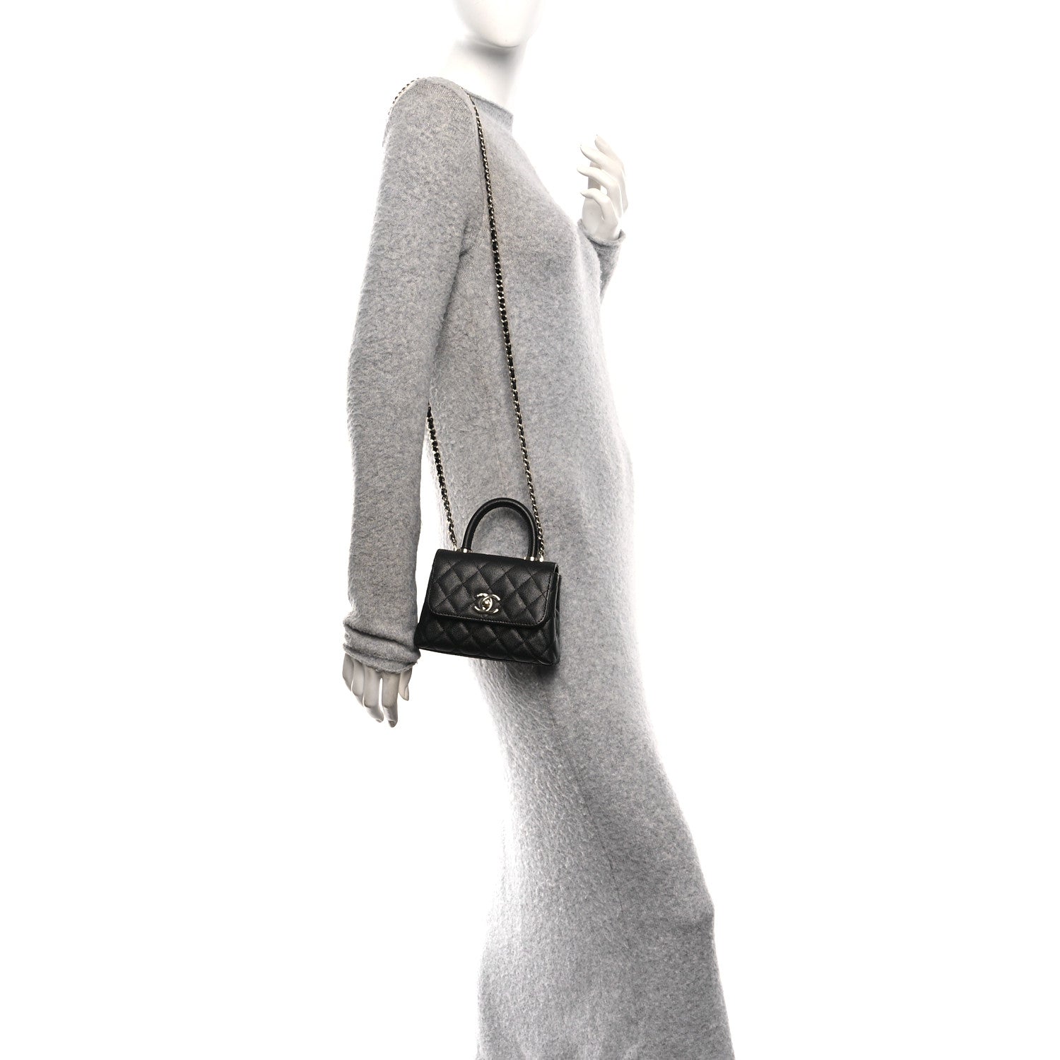 Caviar Quilted Coco Handle Clutch With Chain Black