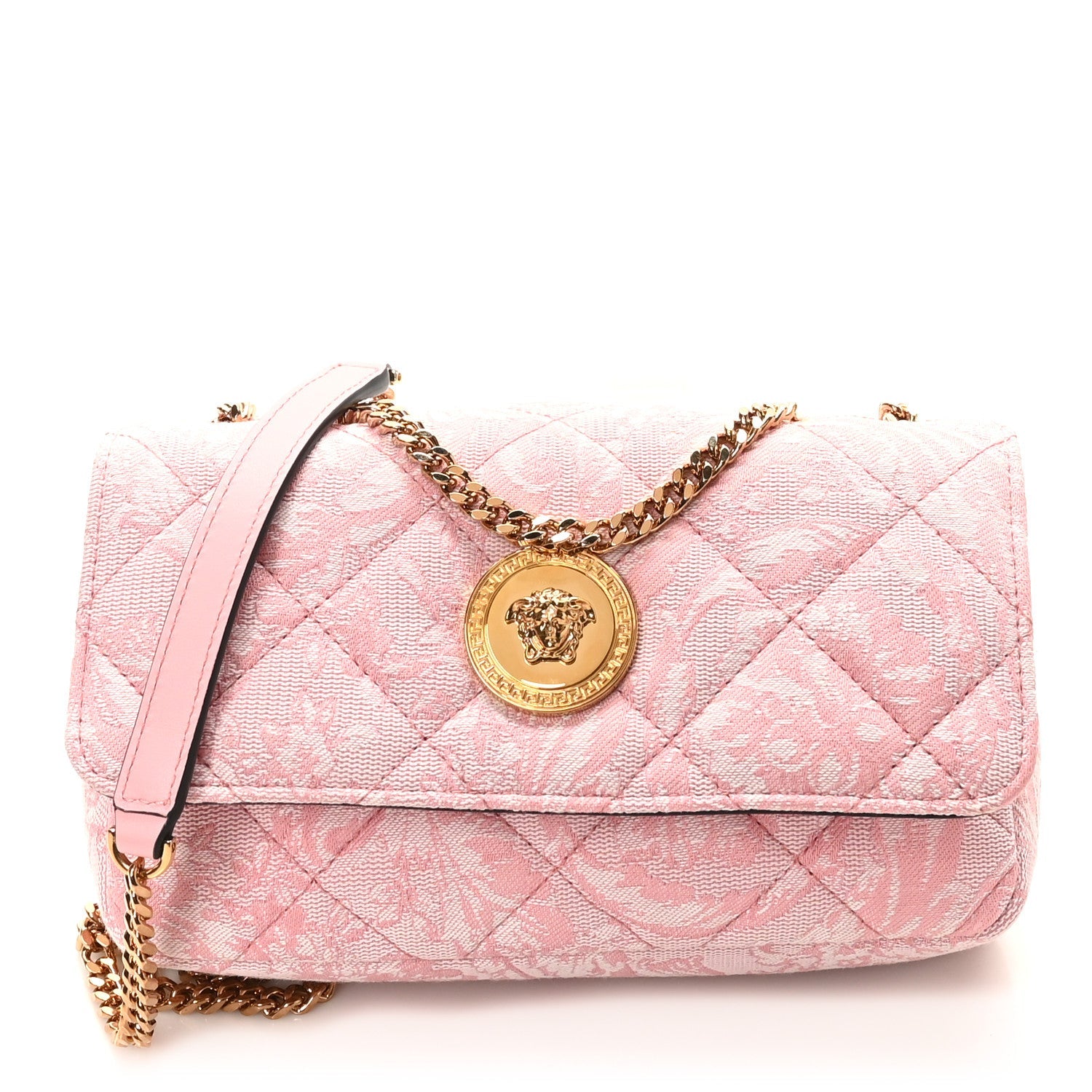 Baroque Jacquard Quilted Small Medusa Shoulder Bag Baby Pink