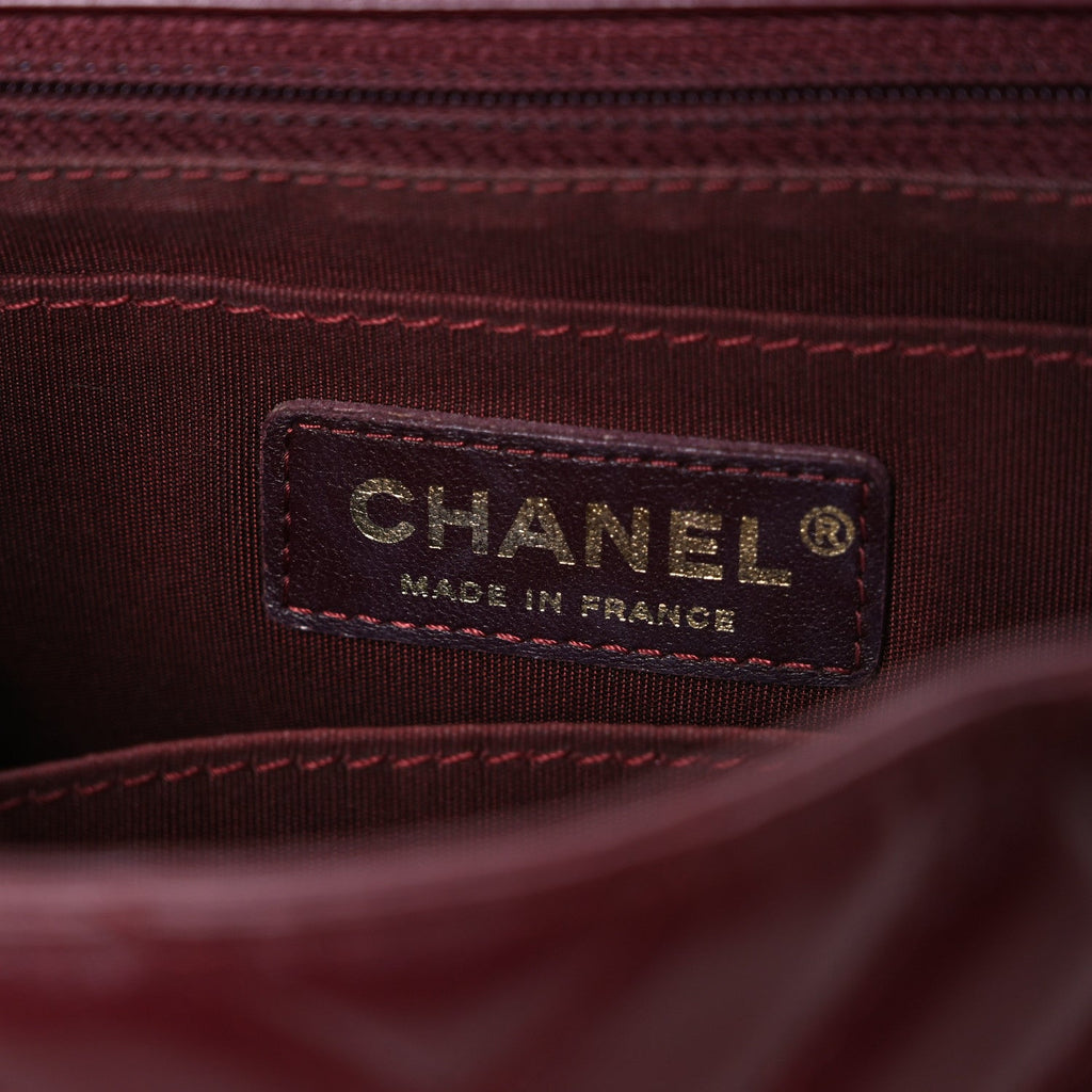 Calfskin Chevron Quilted Top Handle Flap Red