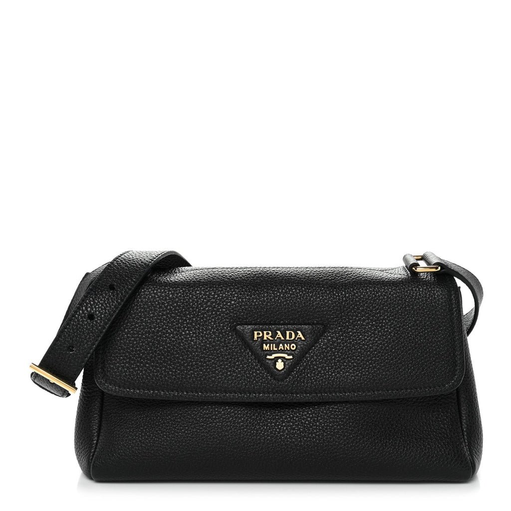 Vitello Daino Soft Flap Shoulder Bag Black