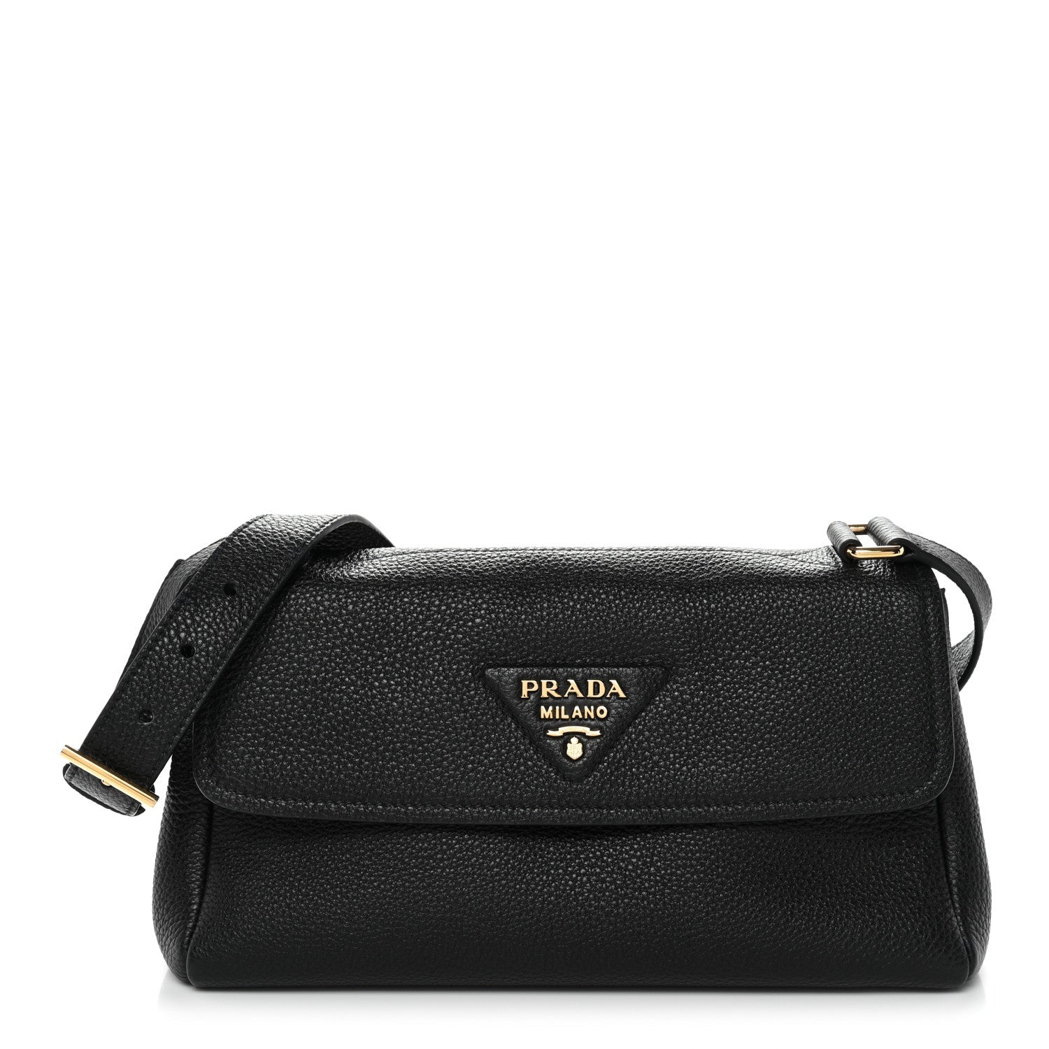 Vitello Daino Soft Flap Shoulder Bag Black