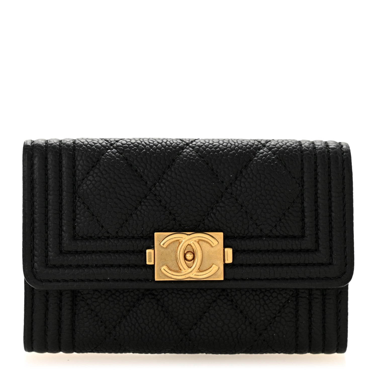 Caviar Quilted Boy Flap  Holder Black