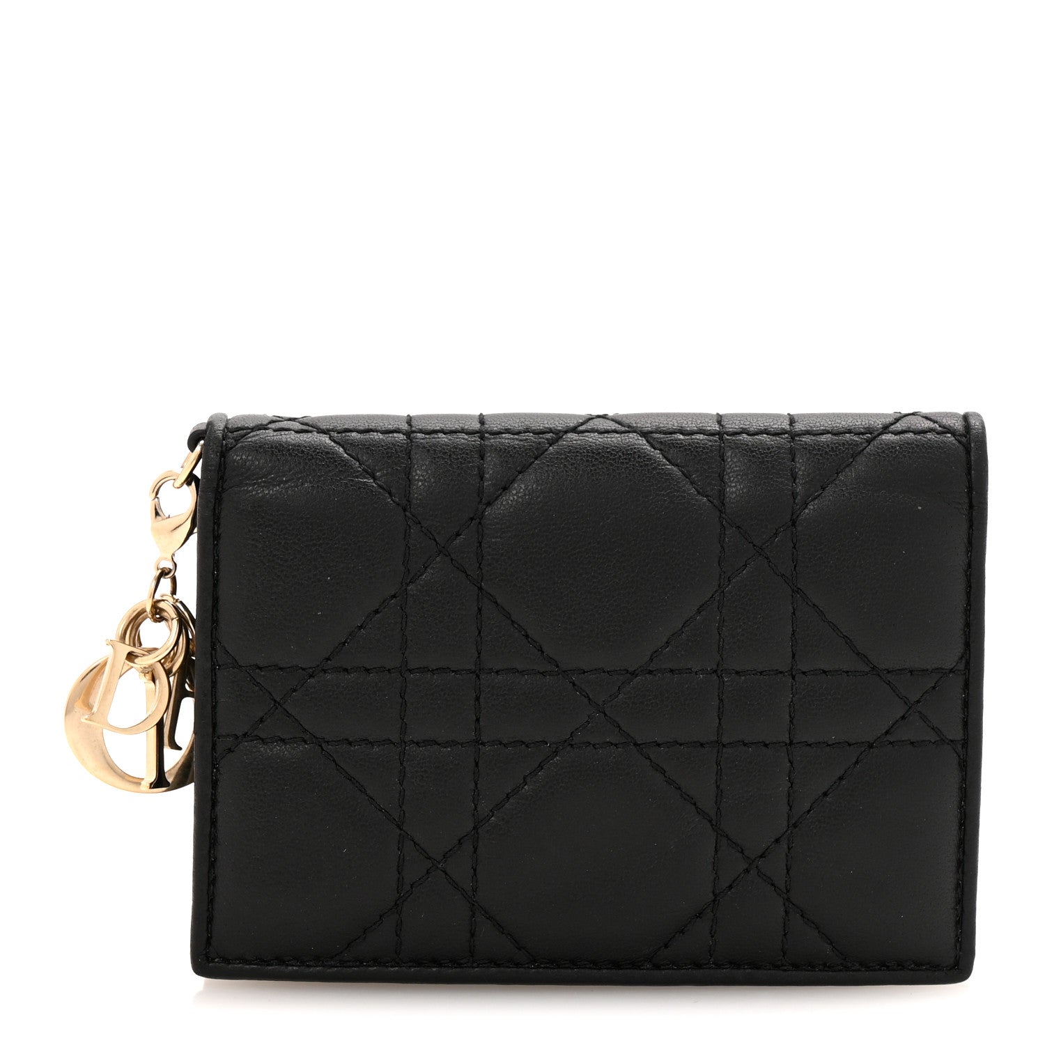 Lambskin Cannage Small Lady Dior Flap  Holder Black