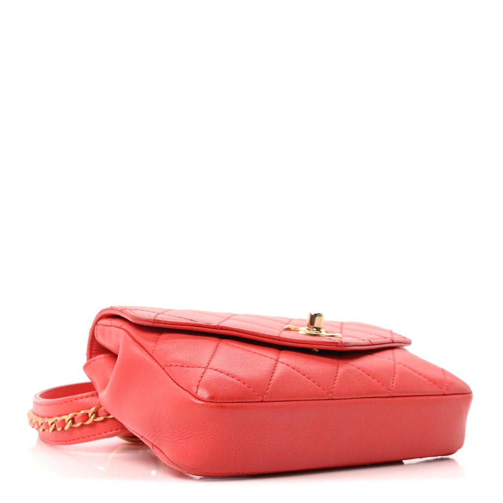Calfskin Quilted Flap Waist Bag Red